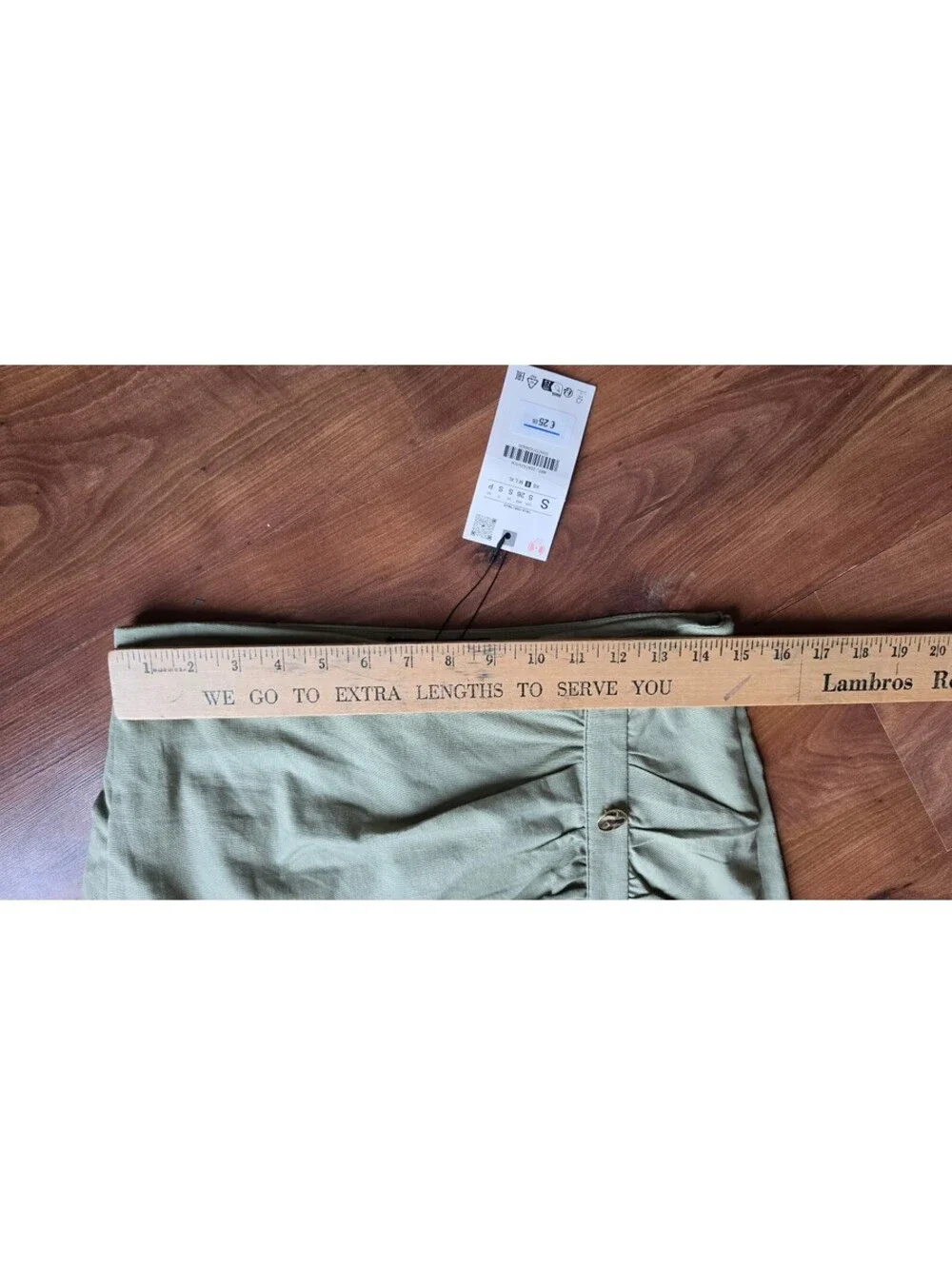 NWT ZARA Sage Green Ruched Asymmetrical Mini Skort Gold Buttons Sz Small, #132